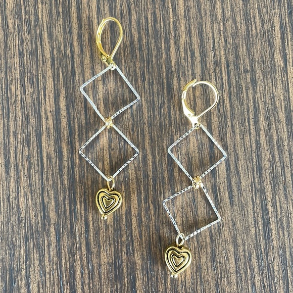 HAND CRAFTED EARRINGS Silver Plated Geometric Gold Plated Hearts - Picture 1 of 11